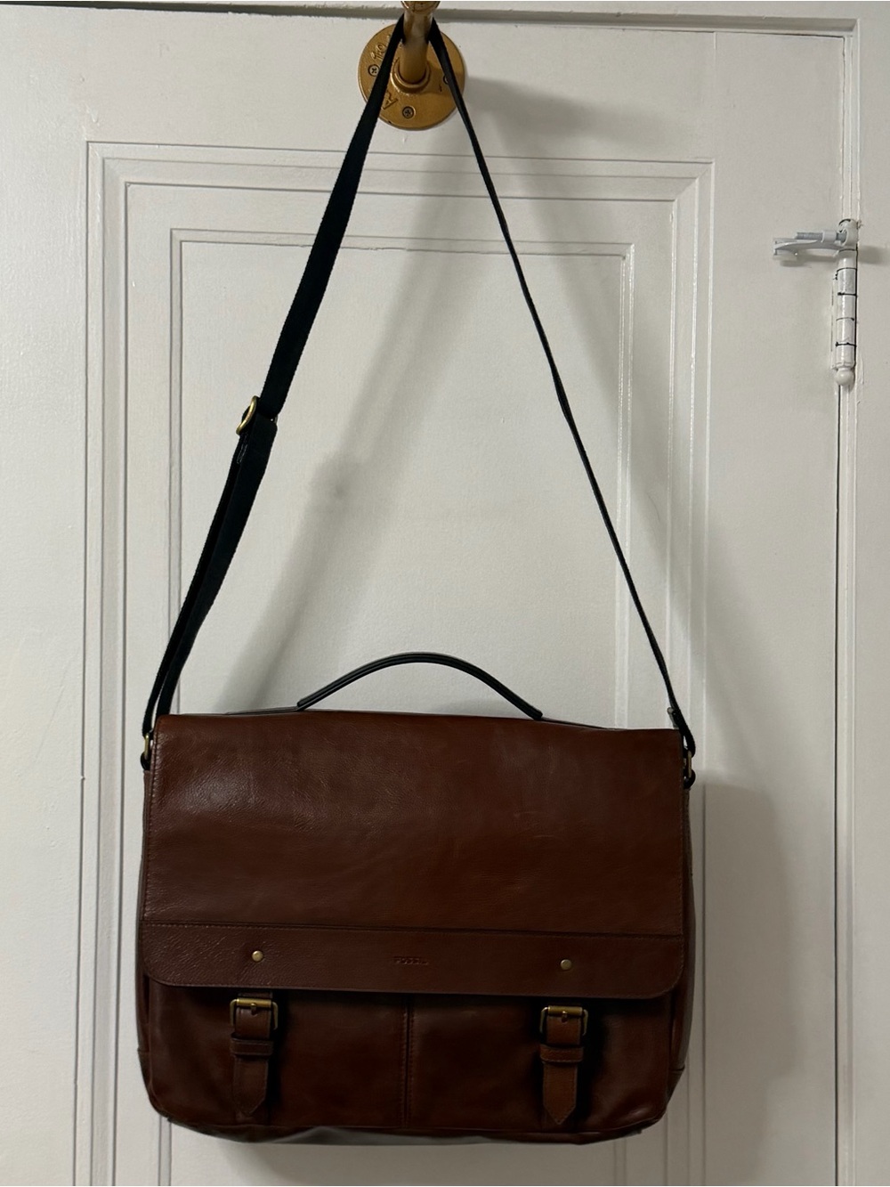 FOSSIL Rich Brown Leather Messenger Satchel Computer Laptop Cross Body Bag 16x12